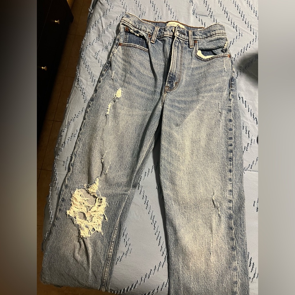 Abercrombie & Fitch Light Blue Distressed Boyfriend Jeans
